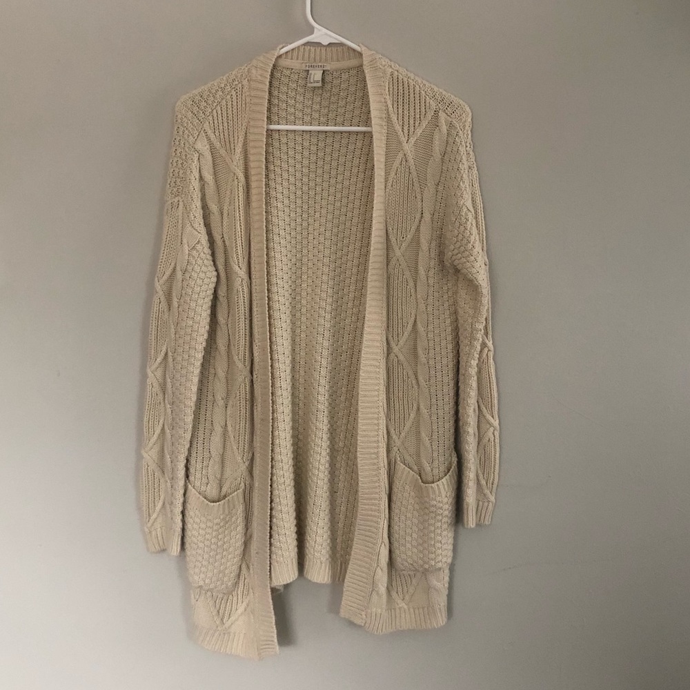 Cream colored long sweater cardigan
